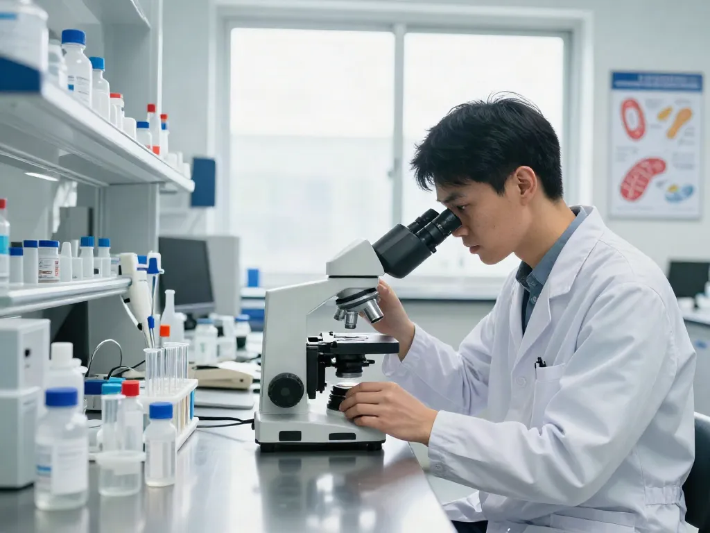 MOTC peptide for sale showcased in a lab setting with a focused scientist analyzing samples and research equipment.