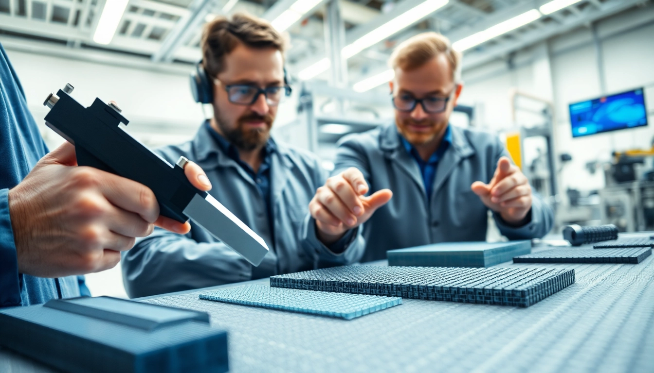 Engineered Composites in a modern laboratory with engineers examining materials.