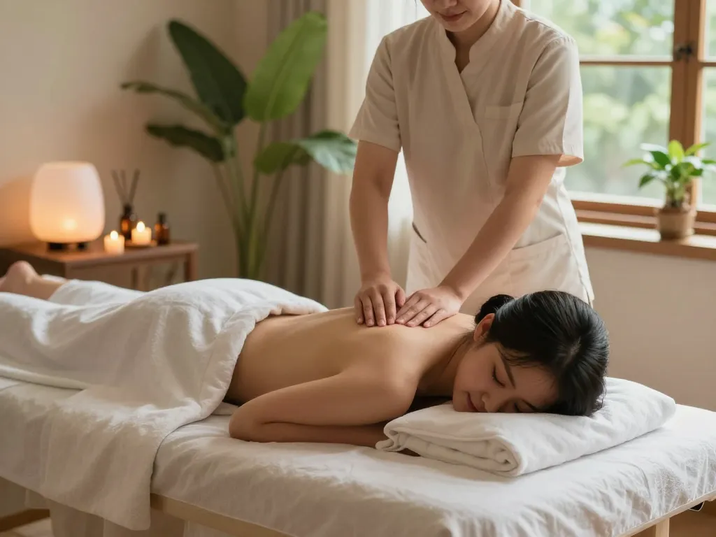 Professional 치평동마사지 session in a calming spa environment with soft lighting and essential oils.