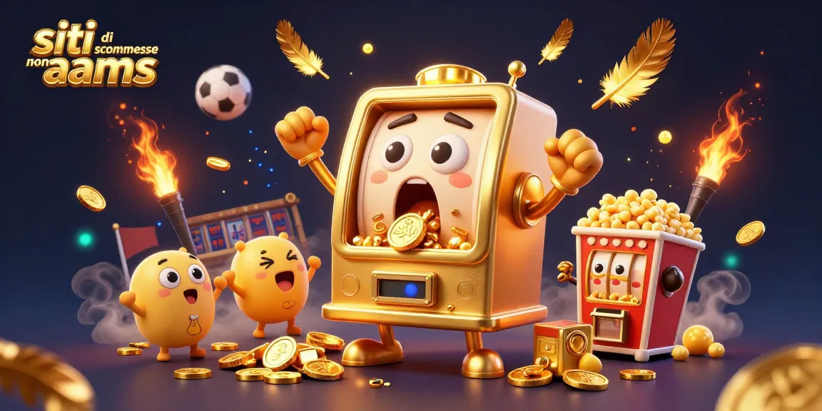 Siti di scommesse non AAMS: illustrazione vivace di una slot machine che vince mentre getta monete d'oro
