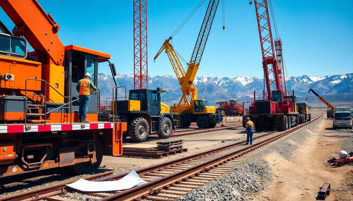 Rail contractor Canada working energetically at a construction site with heavy machinery.