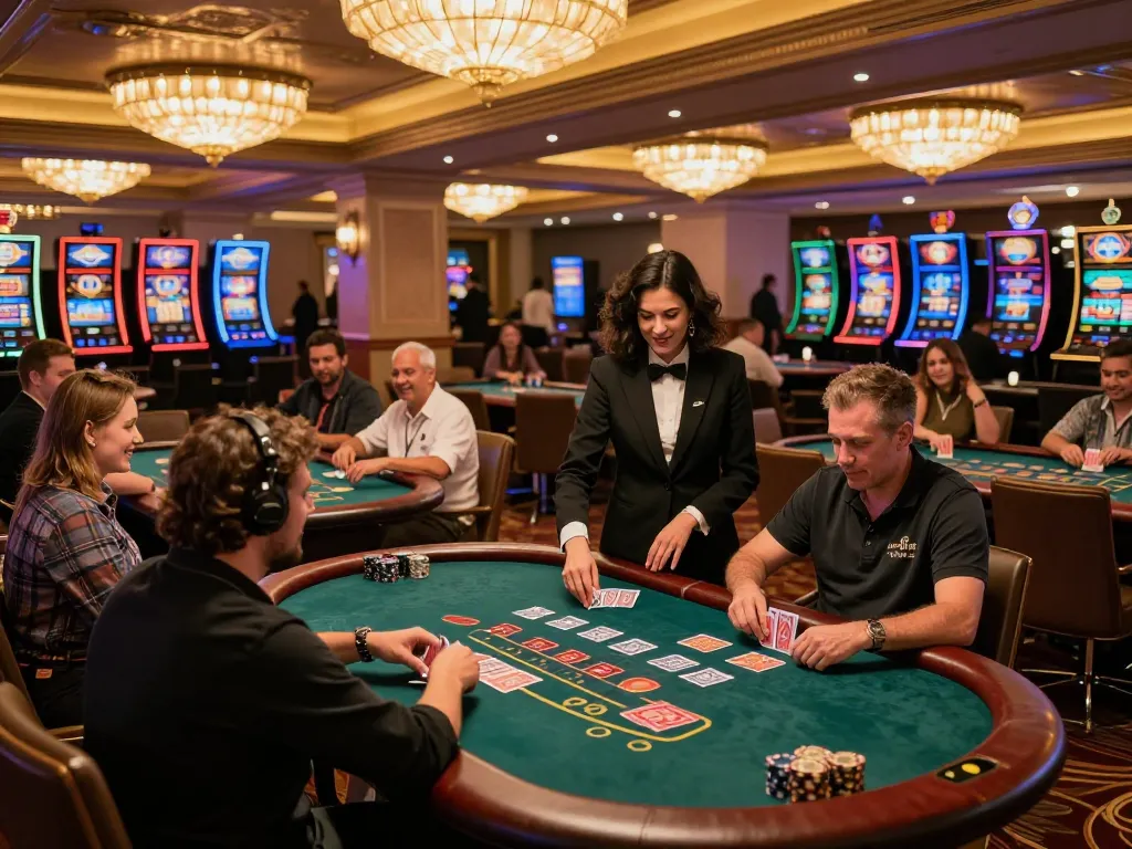 GG88 players placing bets at lively blackjack tables in an elegant casino atmosphere