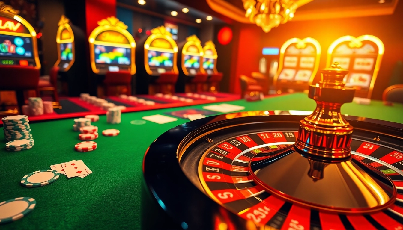 Vivez un gameplay captivant dans un casino en ligne de luxe avec une roulette qui tourne.