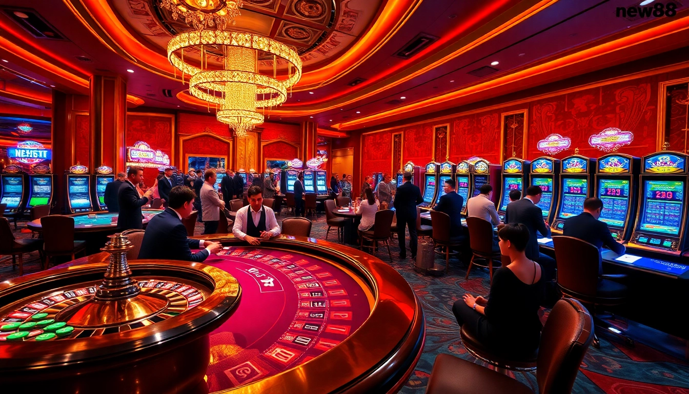Experience the thrill of new88 at a luxurious casino table with vibrant gameplay.