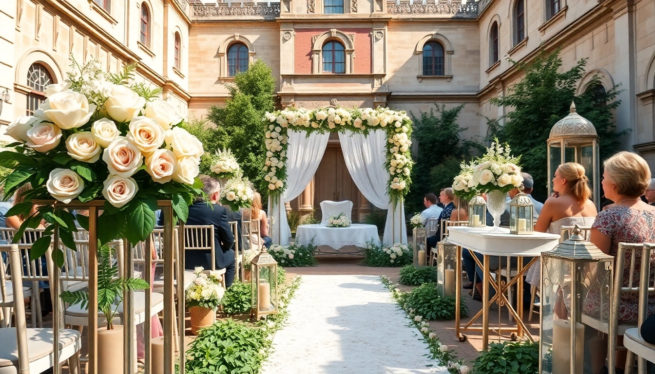 A beautiful wedding ceremony at a Jacksonville Wedding Venue showcasing elegant floral decor and an inviting atmosphere.
