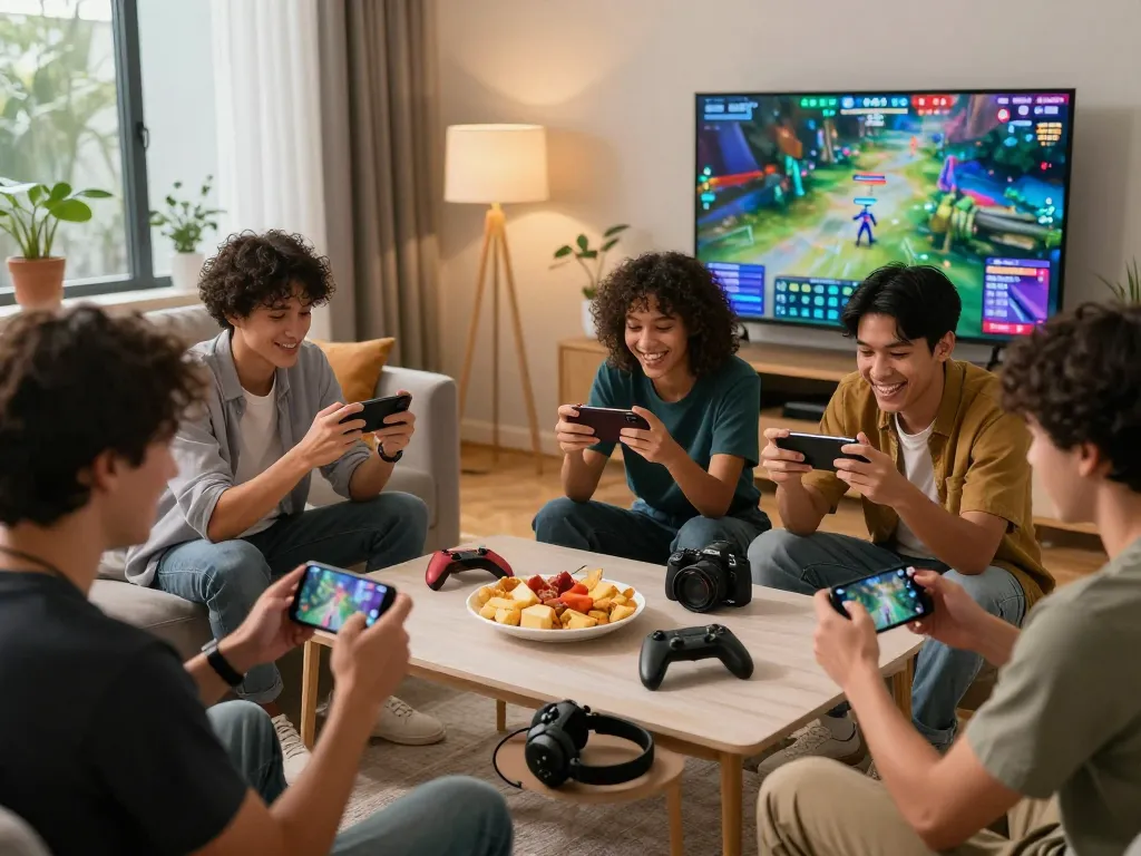 Exciting mobile gaming activities with autowin88 in a vibrant living room setting.