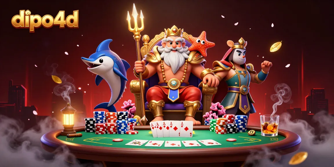 Dive into dipo4d excitement with Neptune and samurai at a lively poker table