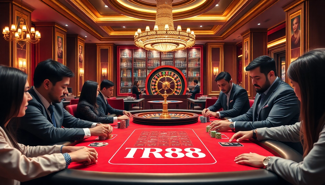 Strategic betting at the TR88 table in a luxurious casino setting.