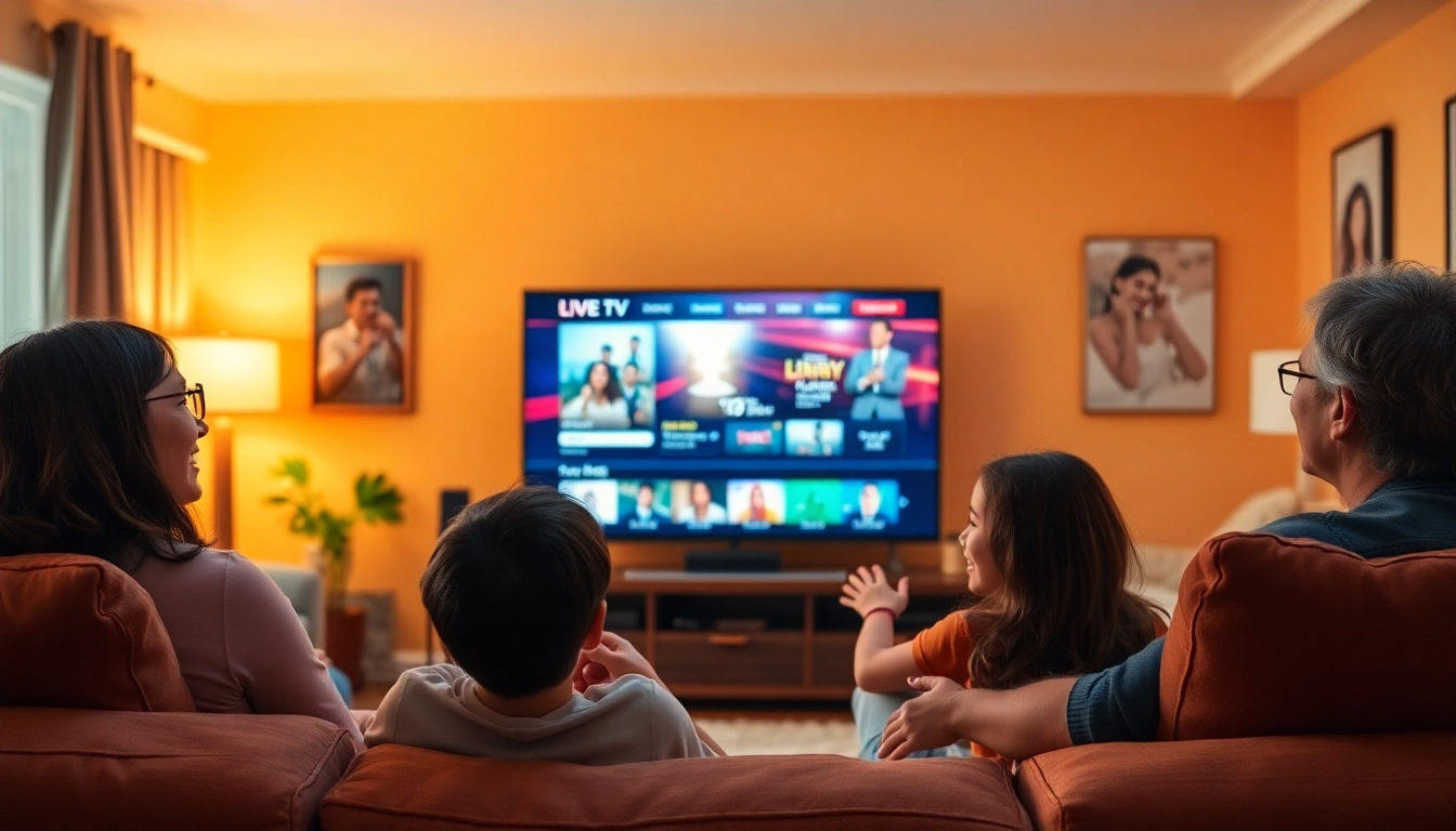Enjoy live tv streaming in a cozy living room setting with families engaged in entertainment.