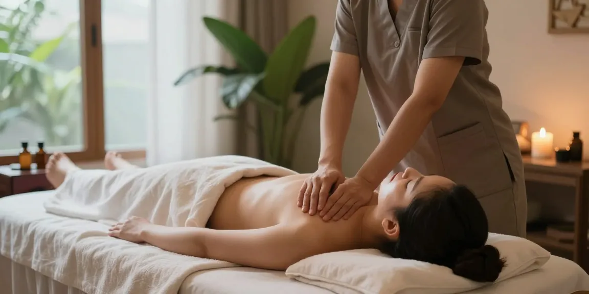 마포스웨디시 massage session in a serene spa environment with calming elements.