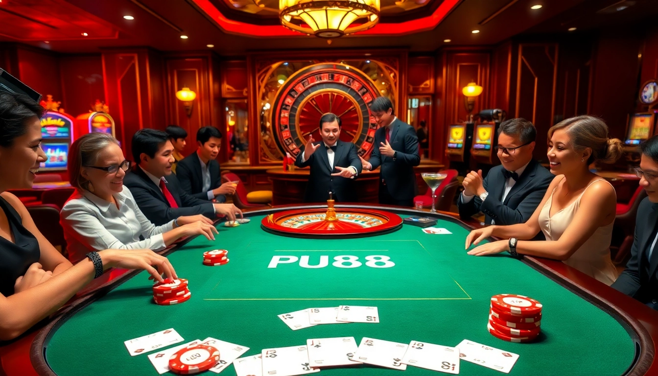 Experience PU88 gaming excitement with vibrant chips, poker cards on a luxury table.