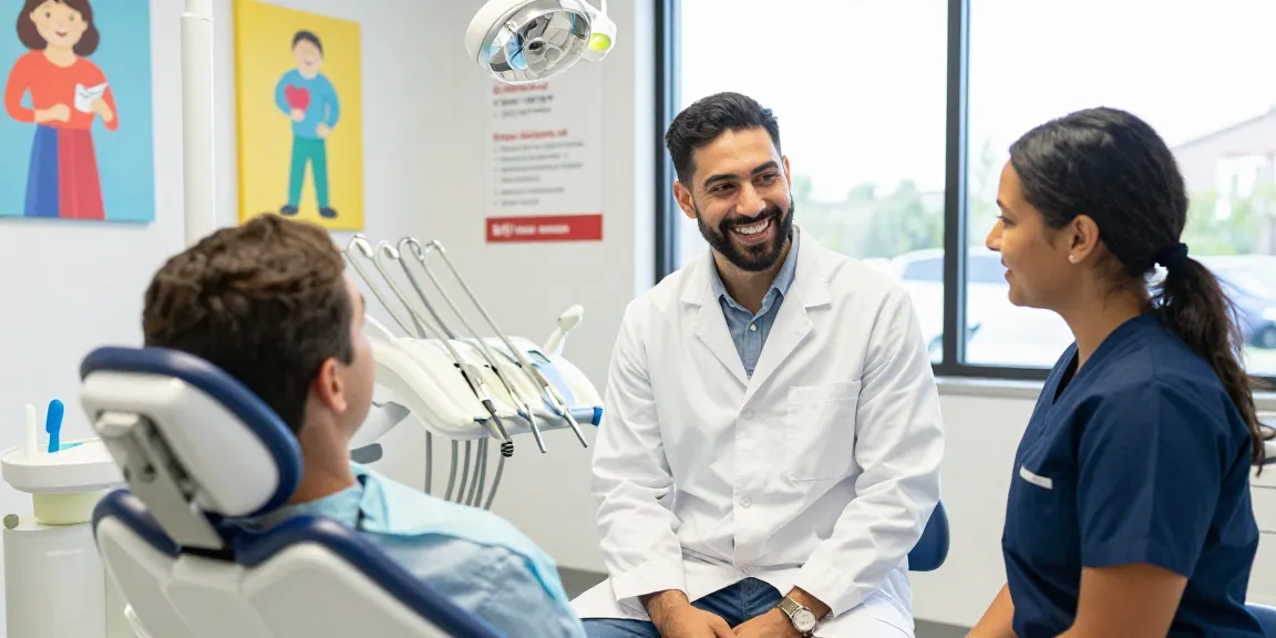 Dentist Mooresville NC welcoming new patient in a friendly dental clinic environment.
