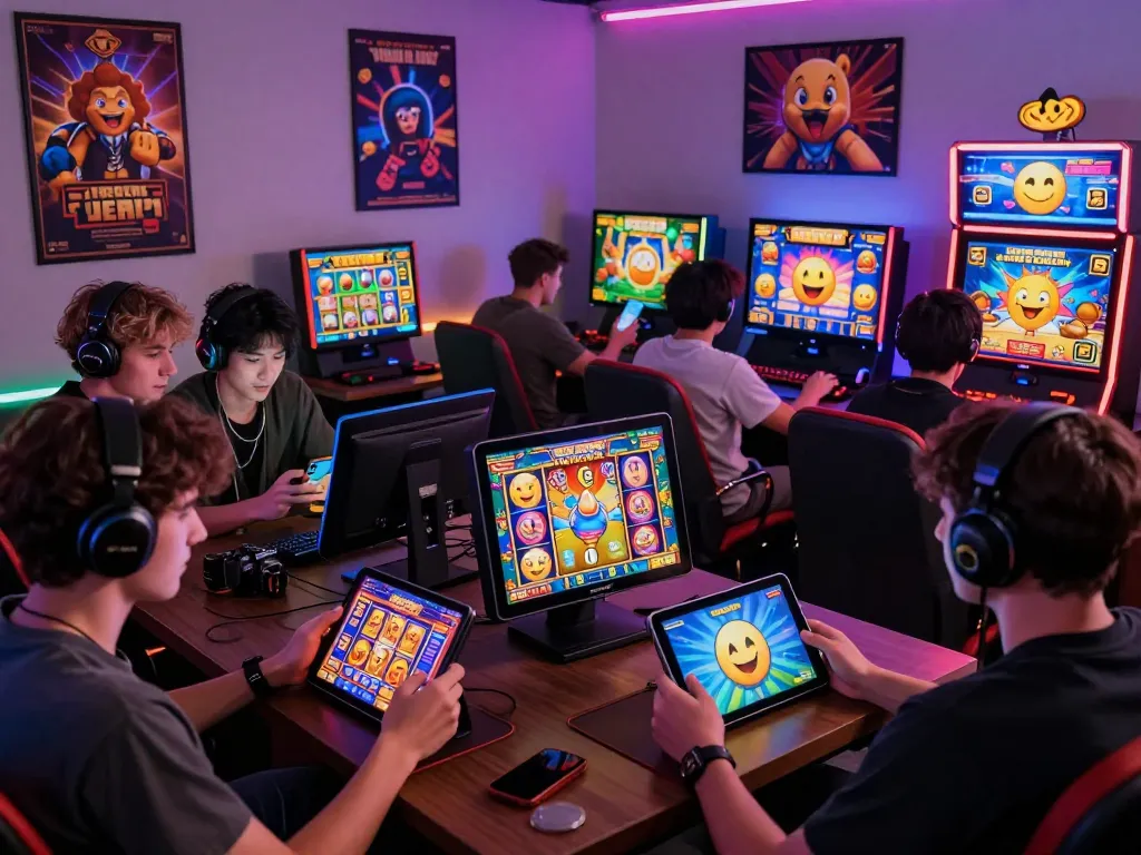 Players enjoying the excitement of slot gacor games with vibrant displays and engaging experiences in a modern gaming room.