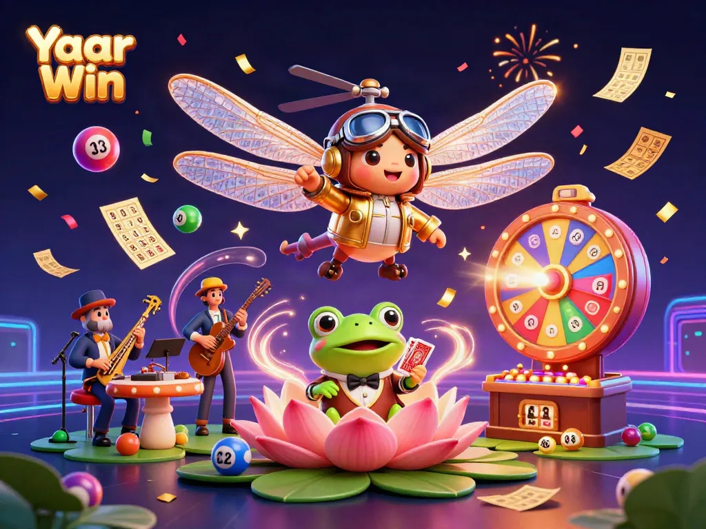 Yaar Win offers exhilarating gaming with vibrant elements including a frog croupier and dragonfly pilot.