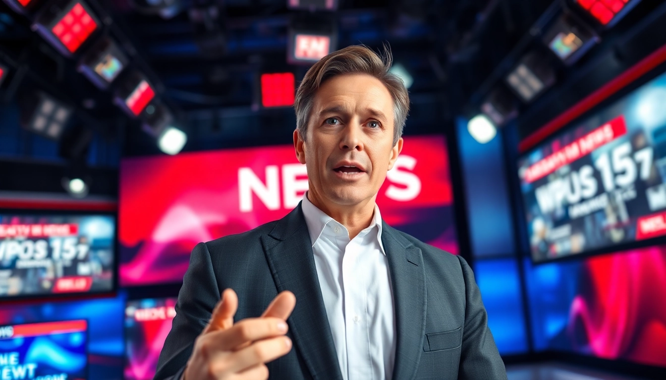 Convey breaking news updates with a dynamic anchor in a professional studio setting.
