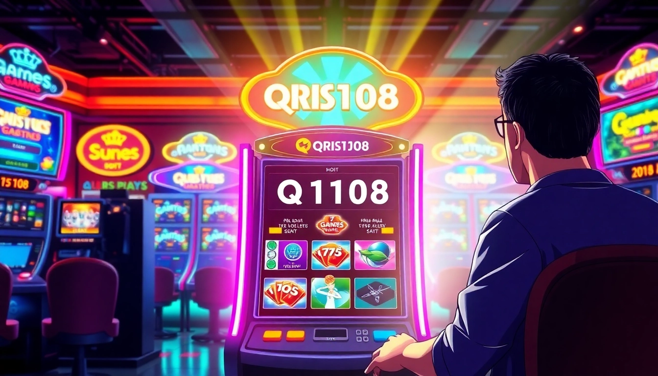Main features of QRIS108 Slot on an illuminated gaming machine, attracting enthusiastic players