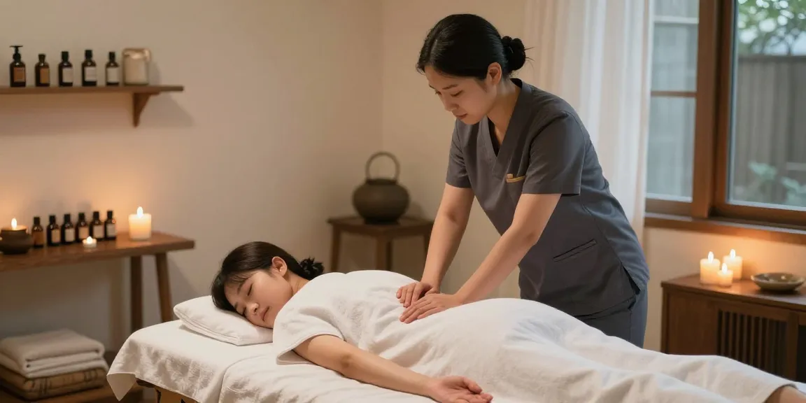 종로출장마사지 받는 고객과 전문 마사지사, 아늑한 분위기 속에서 힐링.