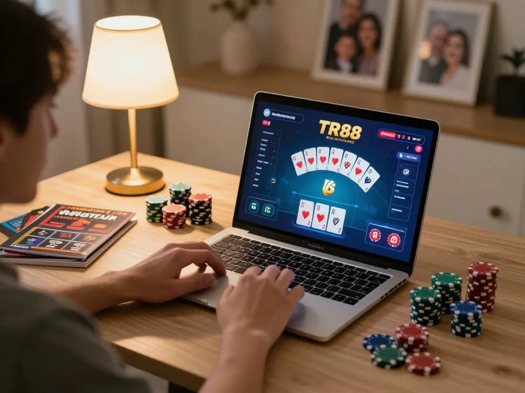 Engaging in strategic play at TR88 poker table on a home setup