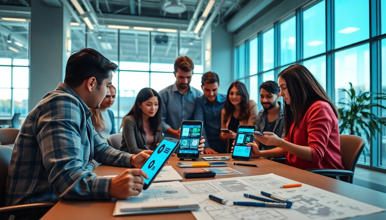 Collaborate on app development with diverse developers in a modern workspace.