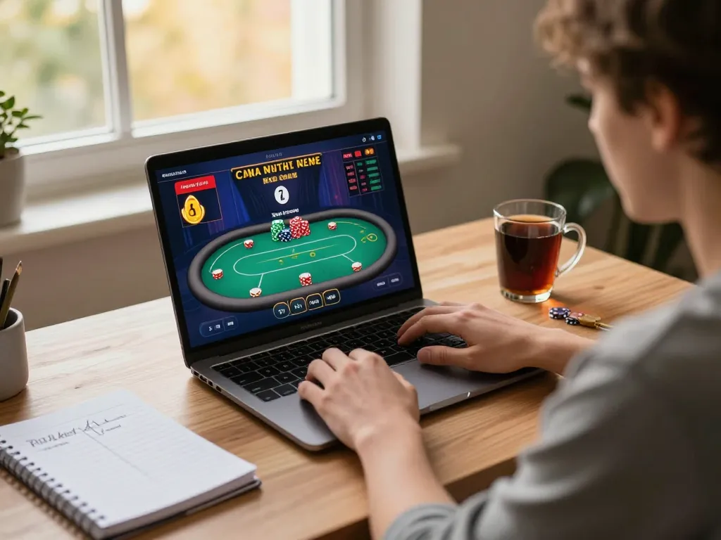 Engaging in an online poker game on xx88 while analyzing strategies in a cozy home setting