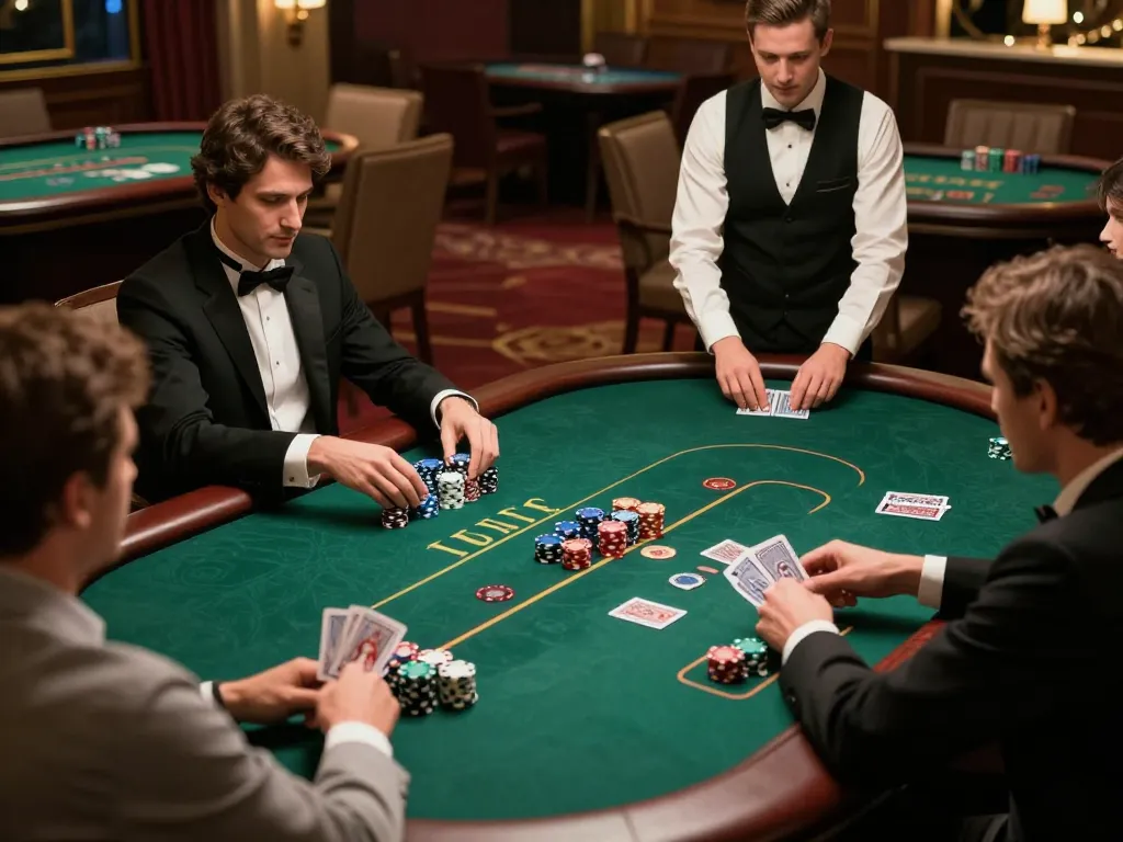 Players enjoying the thrill of poker at 888new's exclusive gaming table, showcasing real-time action.