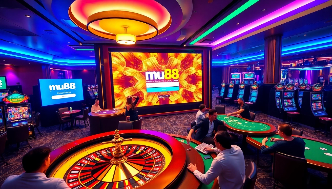 mu88 đăng nhập interface amidst an engaging casino atmosphere with players at tables