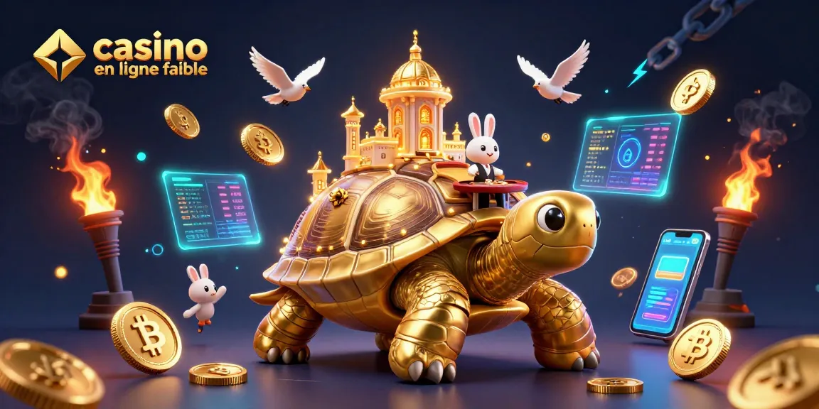 Jouer à un casino en ligne fiable avec une tortue dorée, un croupier et des pièces volantes.
