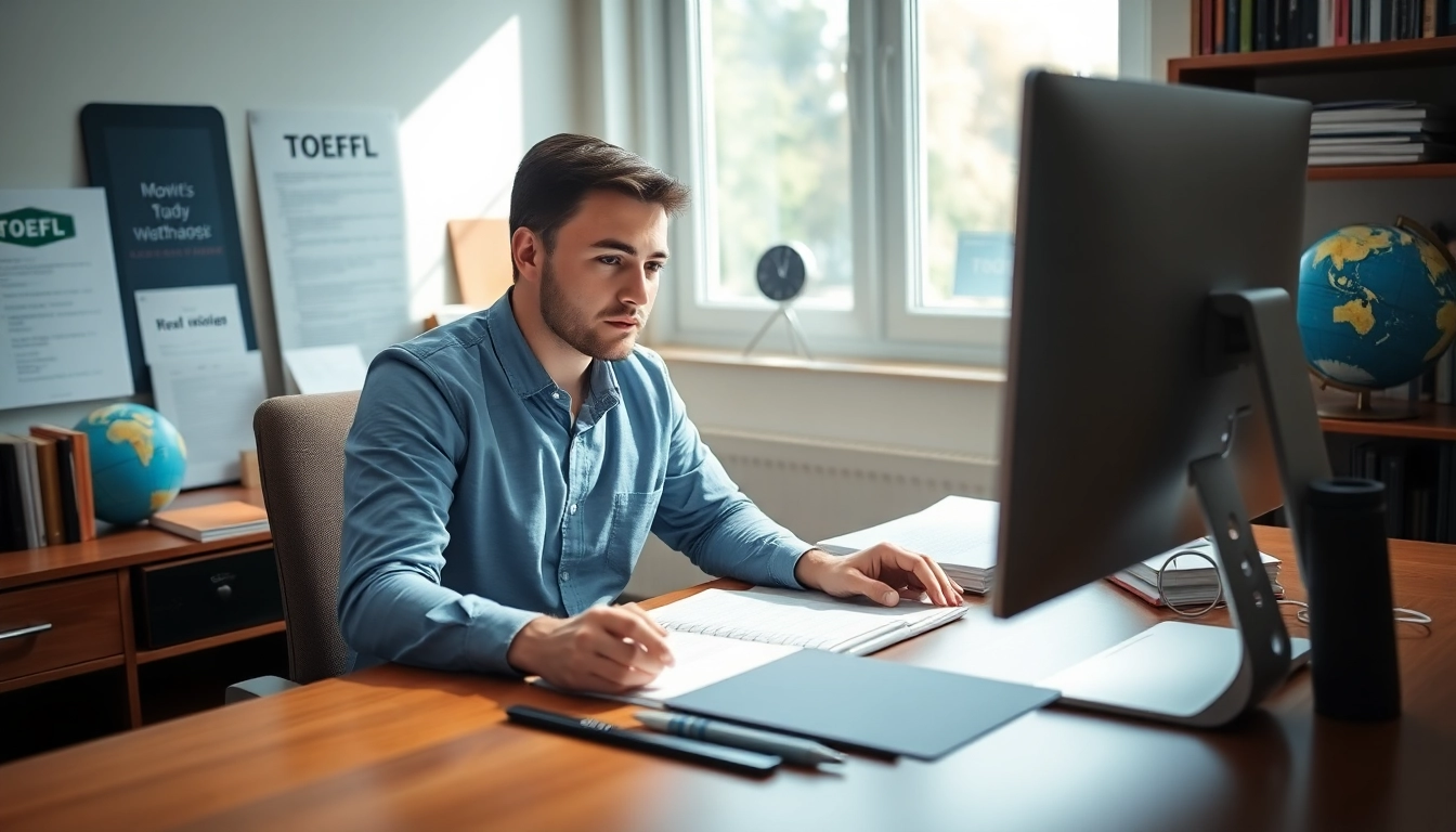 Pay someone to take TOEFL with a focused student engaging in online learning.