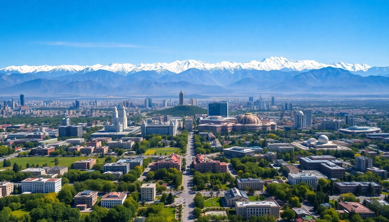 Experience the breathtaking view of Almaty, Kazakhstan, from above, highlighting https://albmaftoh.com's vibrant landscape.
