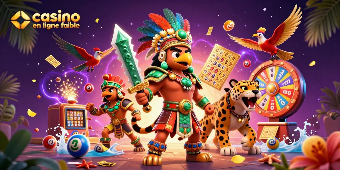 Participez à des jeux sur un casino en ligne fiable avec des guerriers azteques et des boules de loterie colorées.
