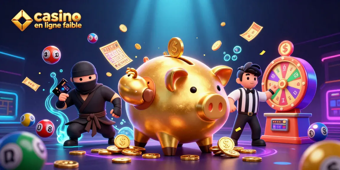 Illustration dynamique avec le casino en ligne fiable, symbole de la chance et des gains avec des éléments de loterie.