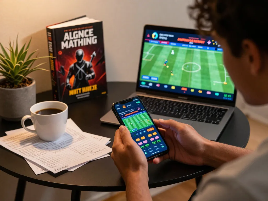 Engaging in sports betting on mobile app while exploring shbet là gì at home in a stylish setup
