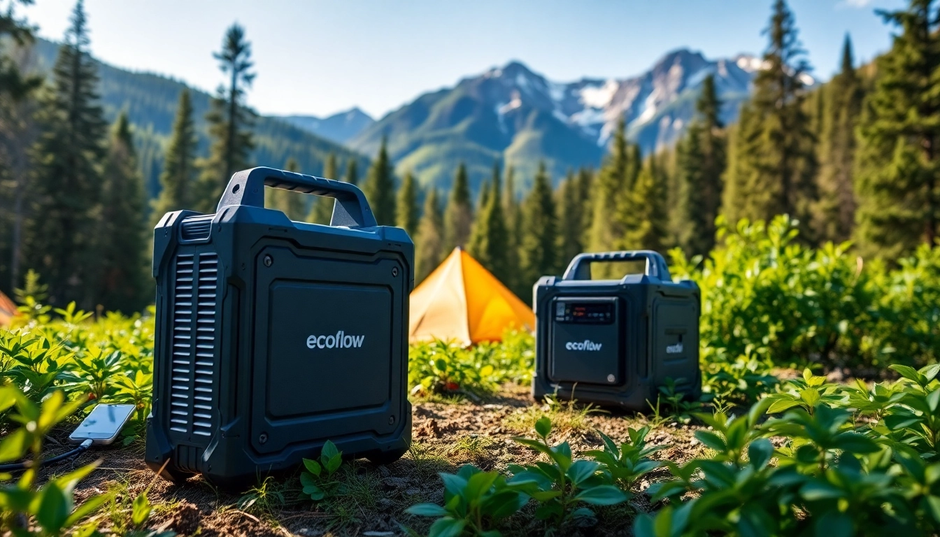 EcoFlow portable power stations showcased during an outdoor camping adventure.