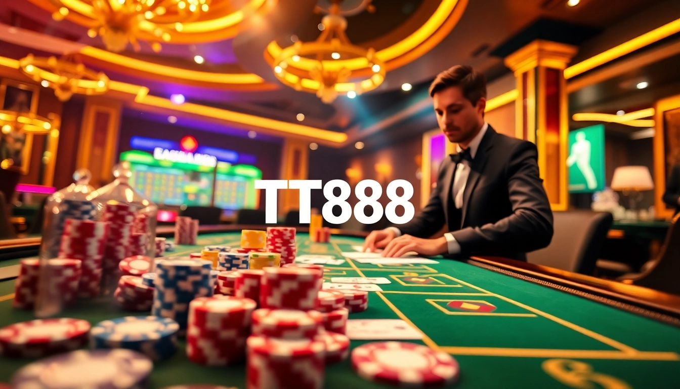 Experience the thrill of casino gaming with TT88 poker chips, cards, and dice in action.