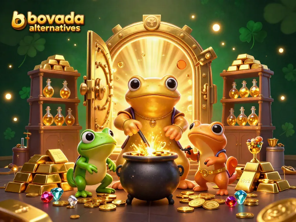 Gamblers transform base metals into gold coins showcasing bovada alternatives in a lively medieval scene.