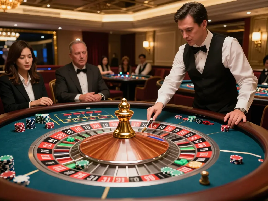 KJC players experiencing the thrill of roulette at a luxurious casino table.