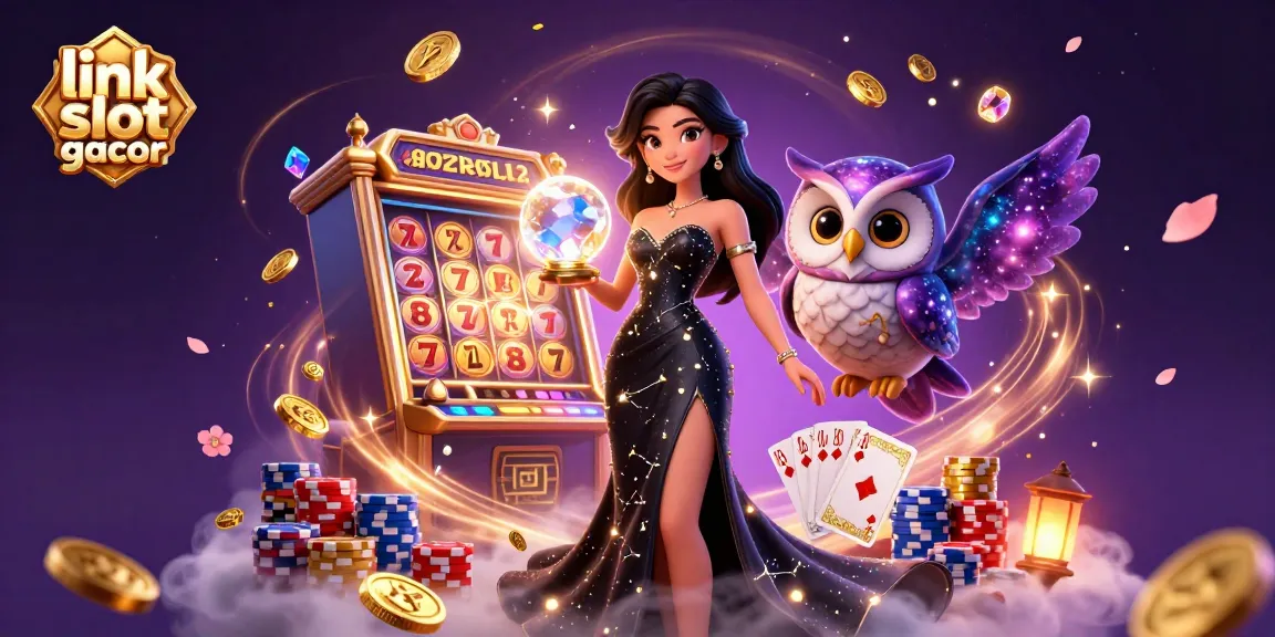 Experience the thrilling action of link slot gacor with a mystical woman and owl surrounded by slot game elements.