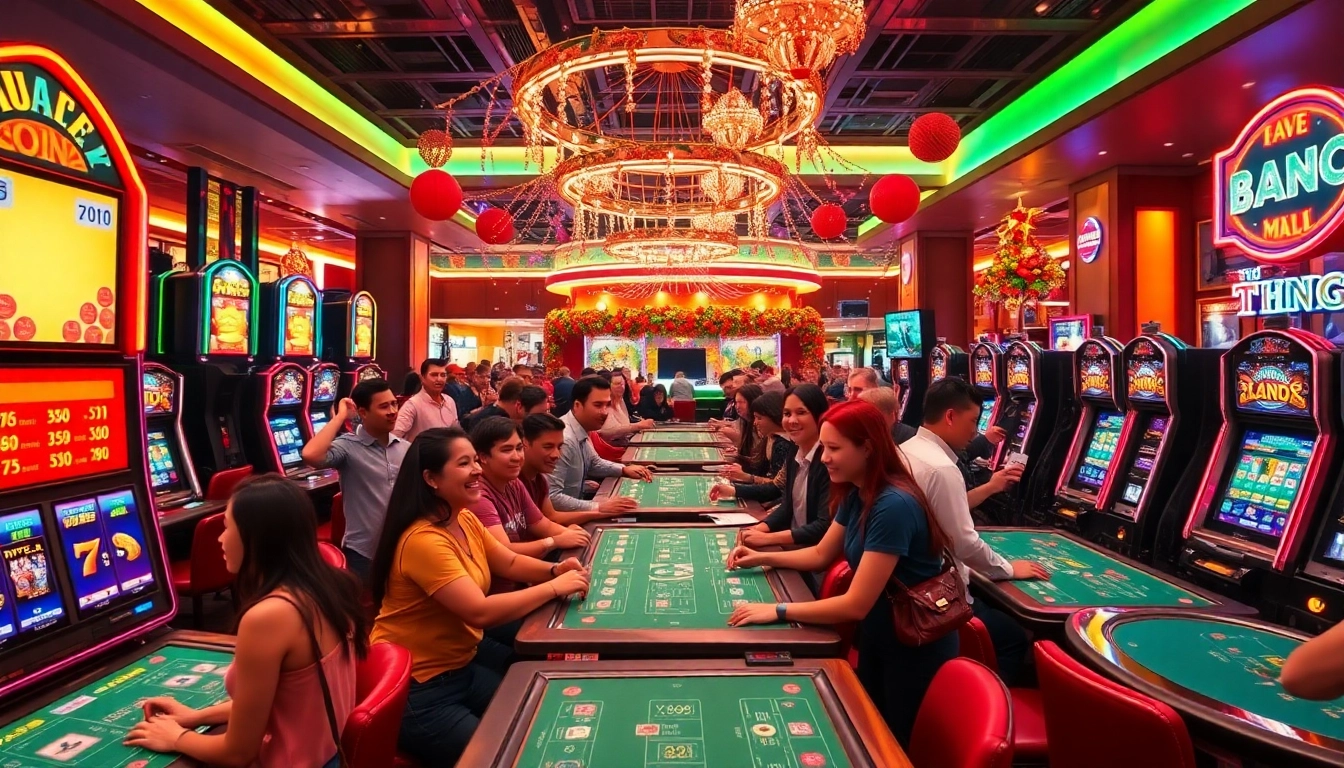 Exciting casino scene at http://hm88.blue/ with diverse players enjoying vibrant slot machines and games.