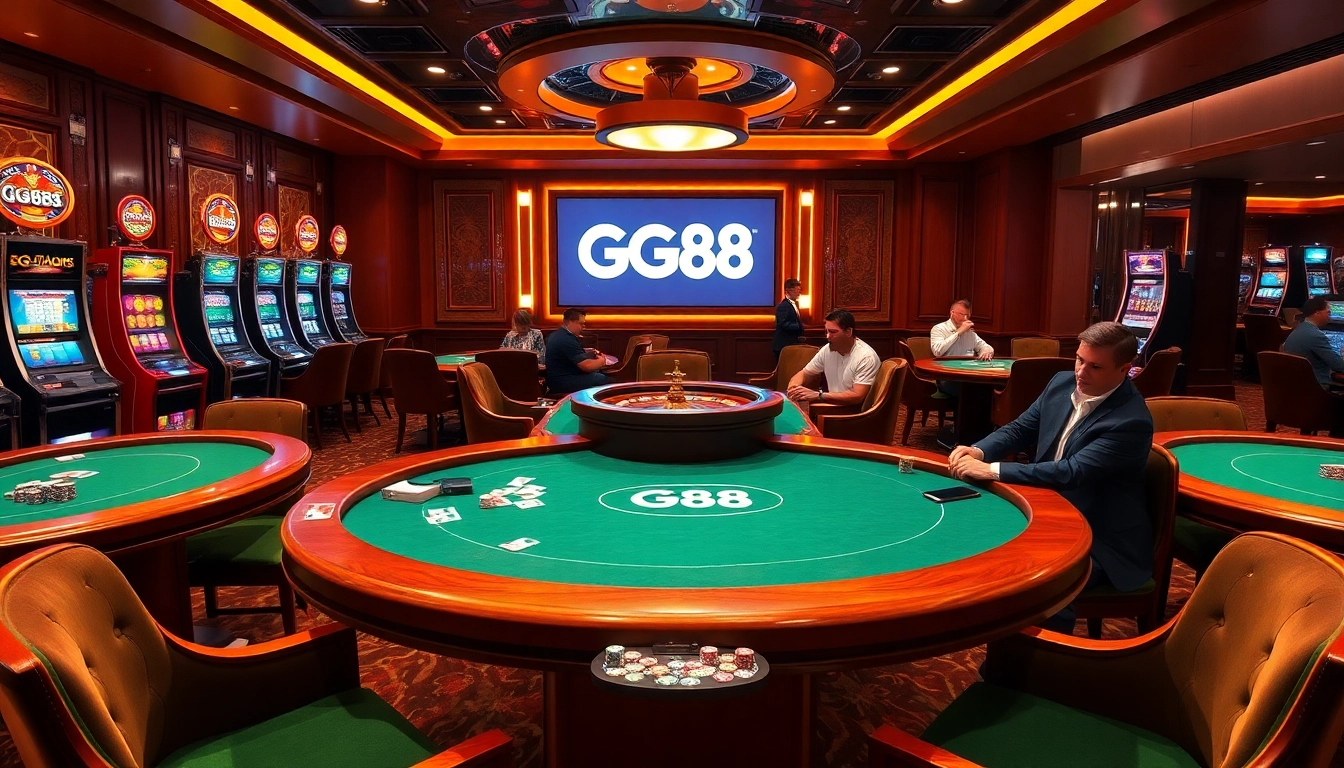 Experience the excitement of GG88 with vibrant casino tables and high-end poker chips.