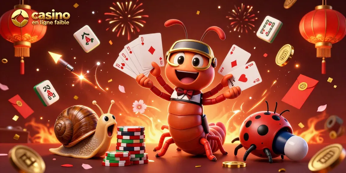 Jouez dans un casino en ligne fiable avec un dealer mille-pattes dynamique dans une scène festive pleine d'éléments de jeu.