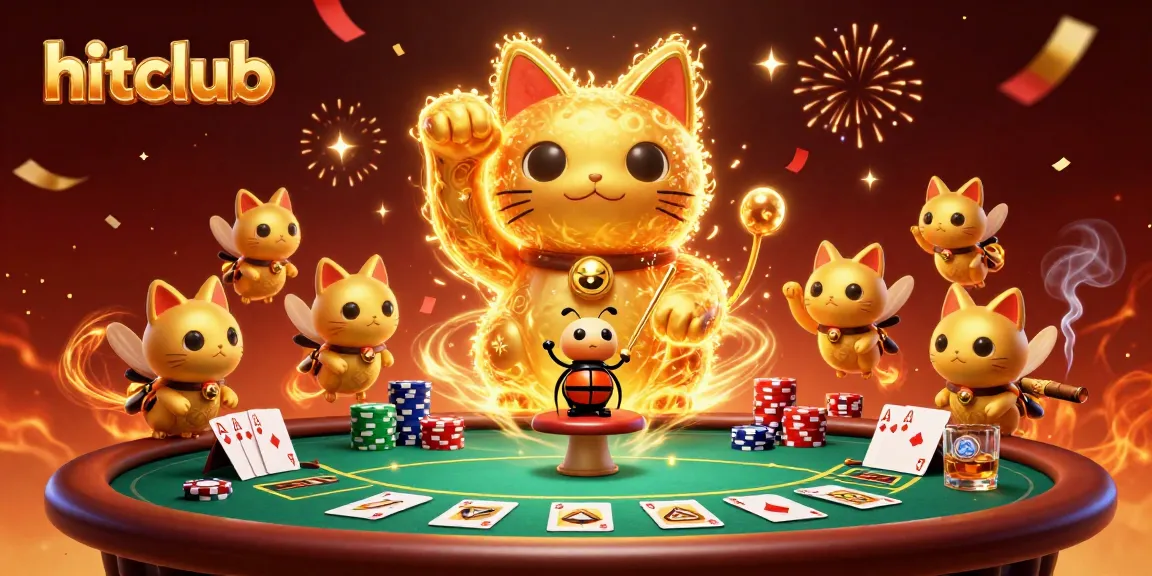 Experience hitclub's magical gaming world with a dynamic lucky cat and vibrant casino action.