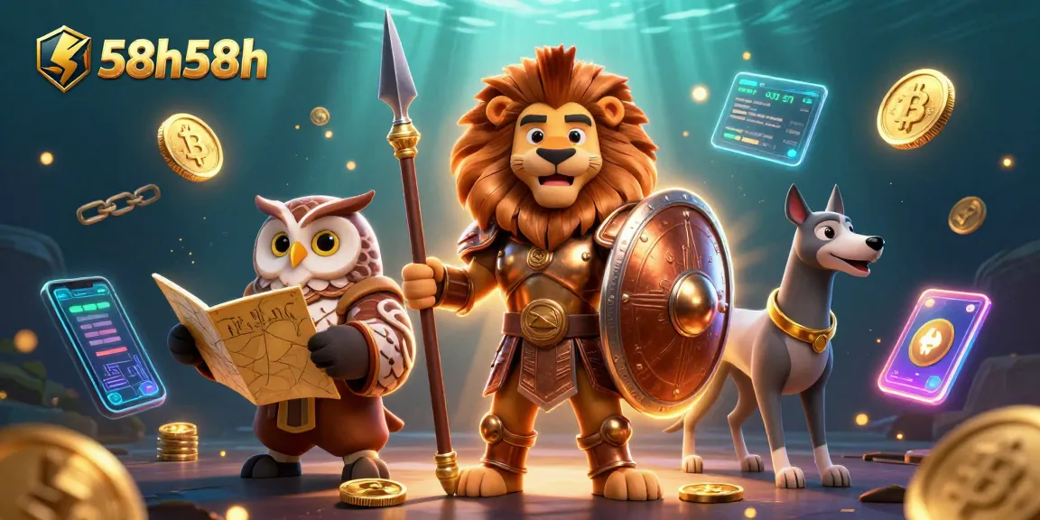Engage with 58h58h in thrilling action surrounded by cryptocurrency elements and a vibrant casino atmosphere.
