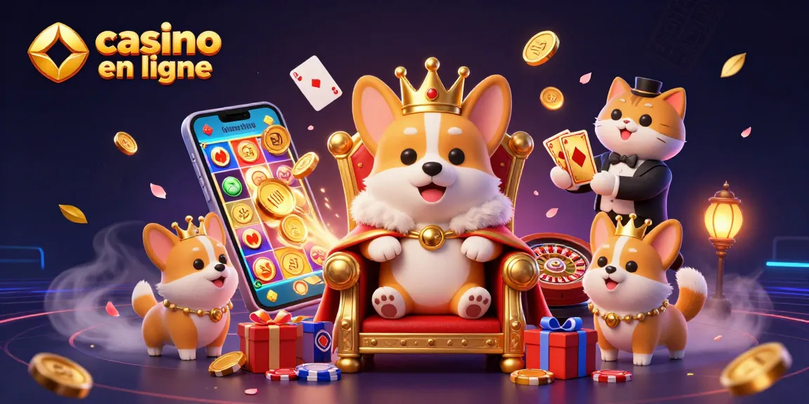 Jouez au casino en ligne avec ce corgi royal entouré de pièces et jeux captivants.