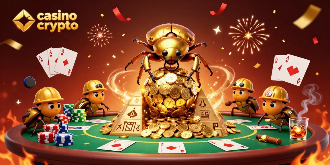 Giocare nel casino con crypto mentre i coleotteri d'oro celebrano tra le monete.