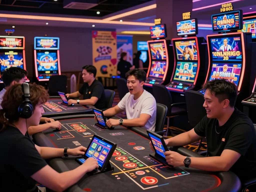 Engaging players enjoying diverse games at go88 online casino, showcasing vibrant ambiance and excitement.
