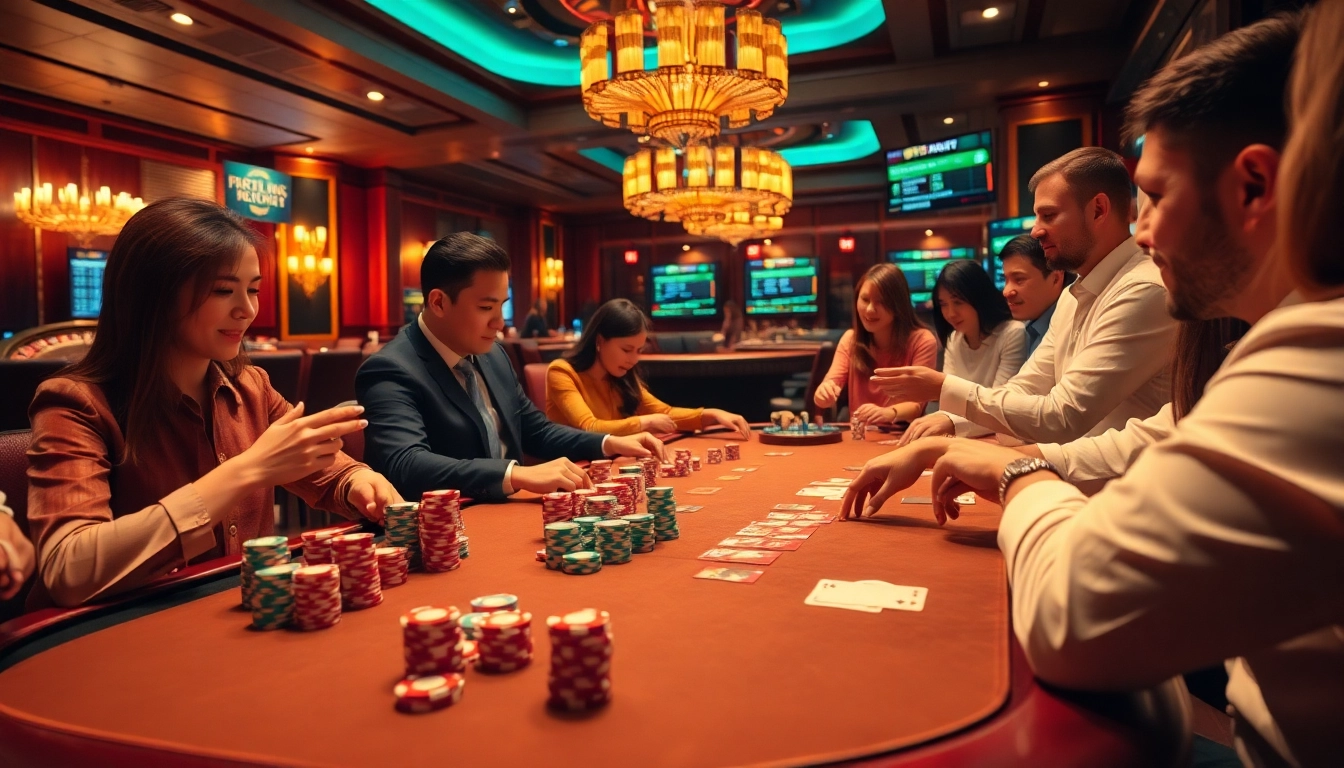 Experience the thrill of trực tiếp bóng đá at poker tables with vibrant chips and cards.