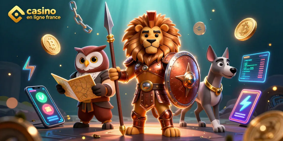 Profitez des jeux sur casino en ligne France avec un lion et un hibou stratège dans une scène immersive.