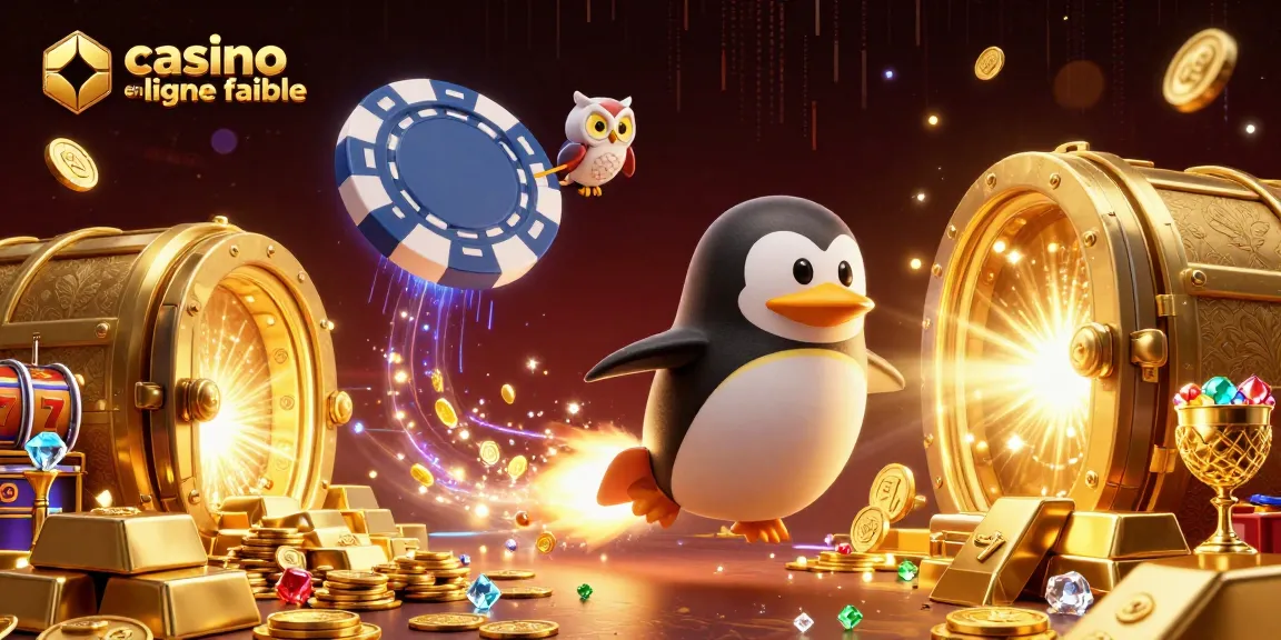 Image d'illustration 3D d'un pingouin doré propulsé par une fusée se dirigeant vers un casino en ligne fiable