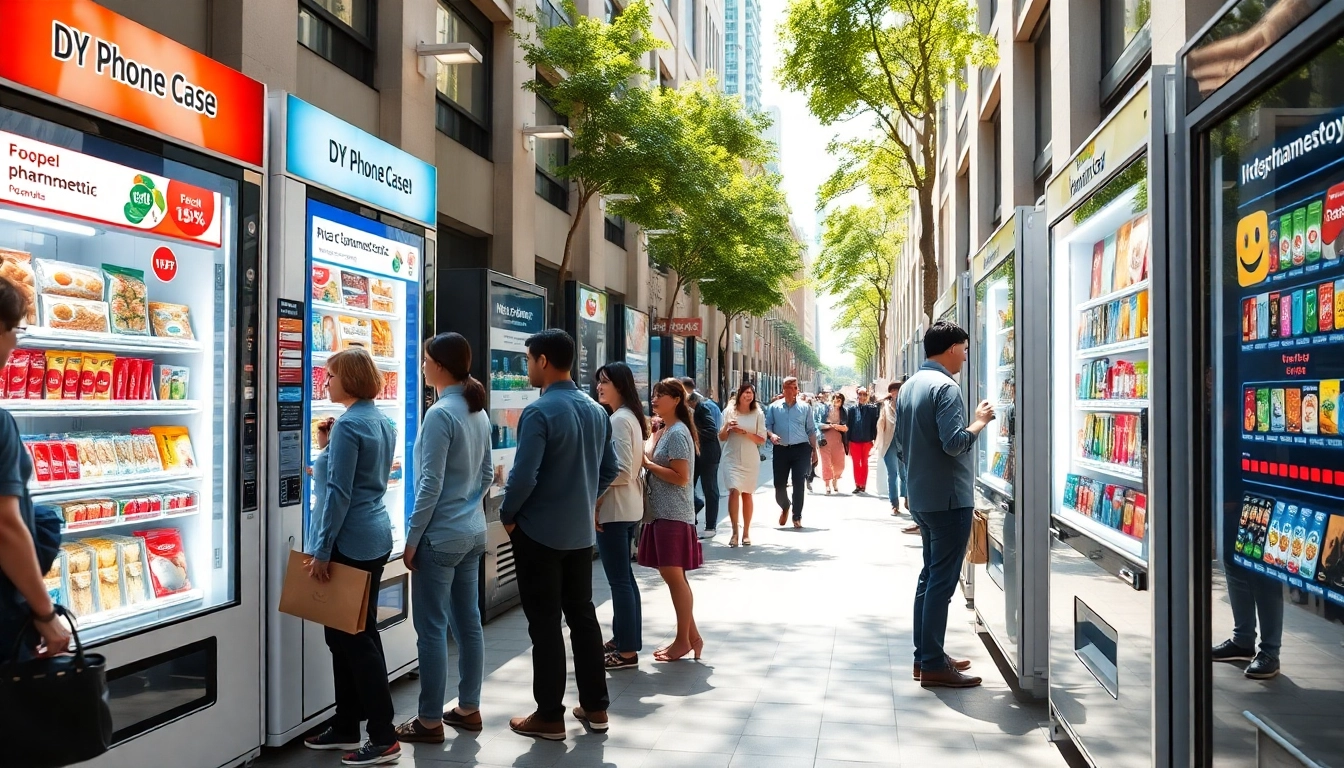 Innovative vending machine manufacturers showcasing diverse vending solutions in an urban setting.