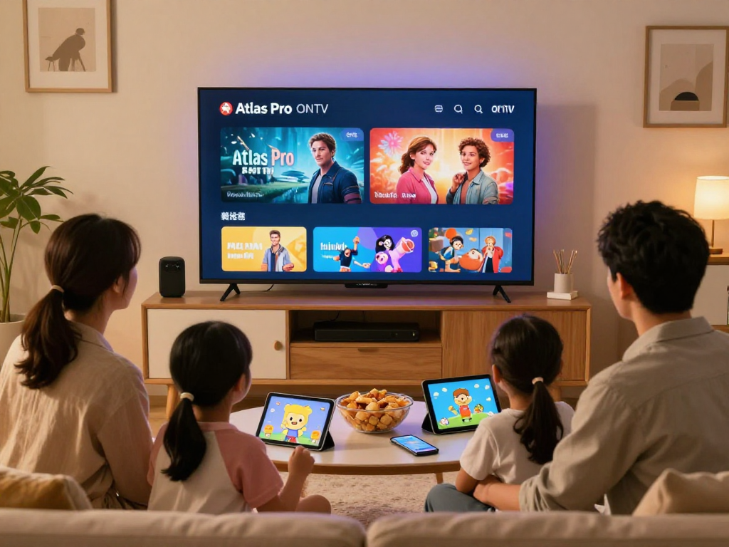 Profitez d'une soirée cinéma en famille avec Atlas Pro ONTV, application de streaming offrant des milliers de chaînes.